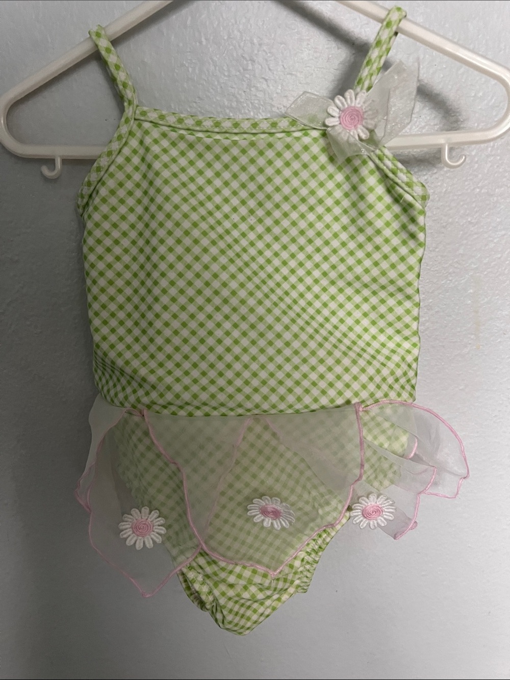 Kate Mack Baby Girl Swimsuit Gingham One-Piece Swimsuit with Pink Daisy Trim 12M
